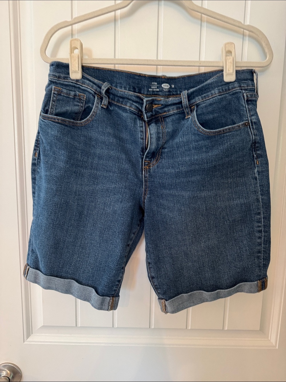 Old Navy Blue Denim Shorts with Brown Contrast Stitching